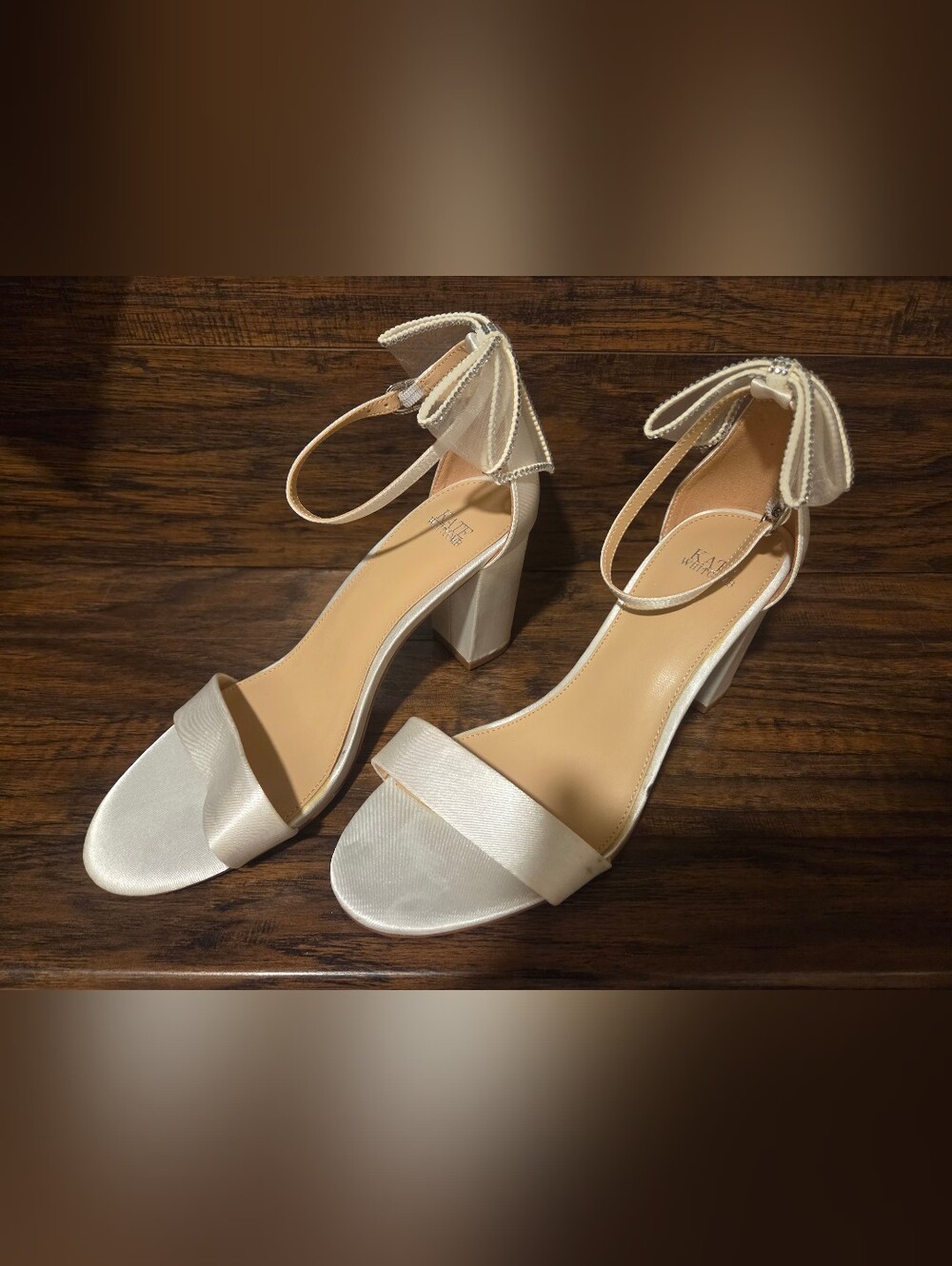 Elegant ivory satin bridal block heels by Kate Whitcomb Shoes Size 8